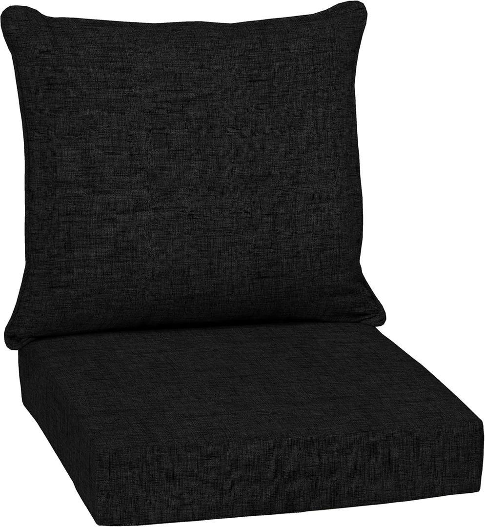 Arden Outdoor Deep Seat Cushion Set, 24 in x 24 in, Weather-Proof, Rain-Proof, Fade Resistant Patio Cushion for Chair, Sofa, and Couch Black Leala (24" x 24")