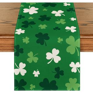 Artoid Mode Green Shamrock St. Patrick's Day Table Runner, Seasonal Spring Kitchen Dining Table Decoration for Home Party Decor 13x108 Inch