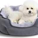 Amazon Basics Round Dog Bed for Small Dogs, Cat Beds for Indoor Cats, Washable Puppy Bed with Soft Plush Cushion, Anti-Slip Bottom, 20x19x6 Inches, Gray