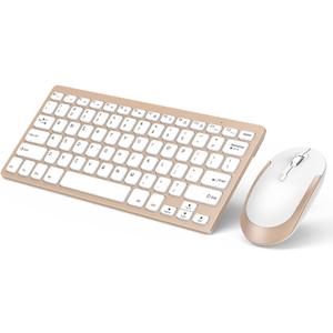 Compact Wireless Keyboard Mouse, 2.4GHz Ultra Thin Small Wireless Keyboard Mouse Combo for Desktop, Laptop (Gold)