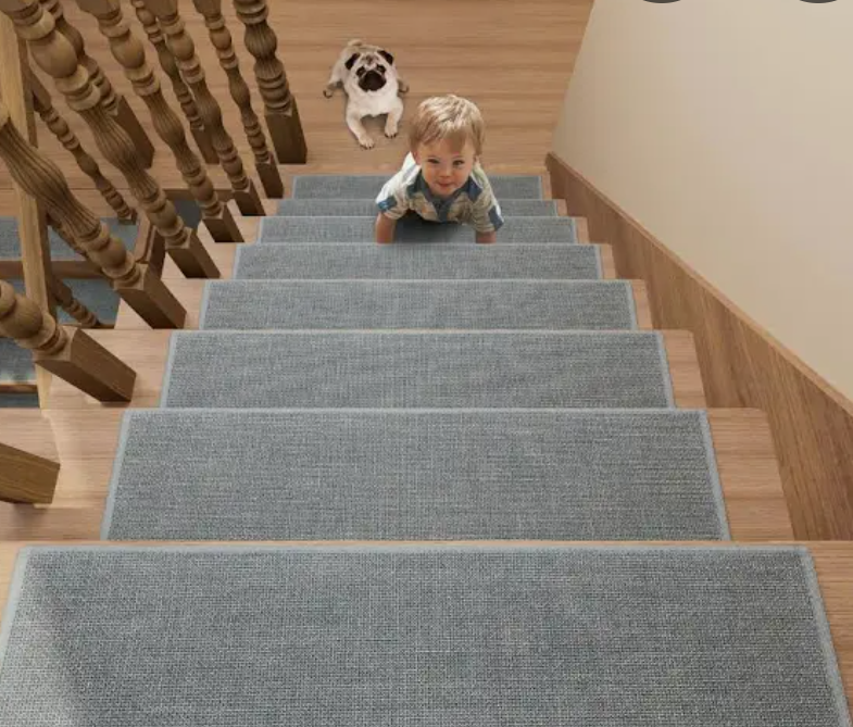 Stair Treads Carpet for Wooden Steps with Non Slip Rubber Backing, 100% Polyester Soft Stairs Resistant Indoor Skid Runner Safety Rugs for Kids Elders and Pets (4,Gray 30" * 8")