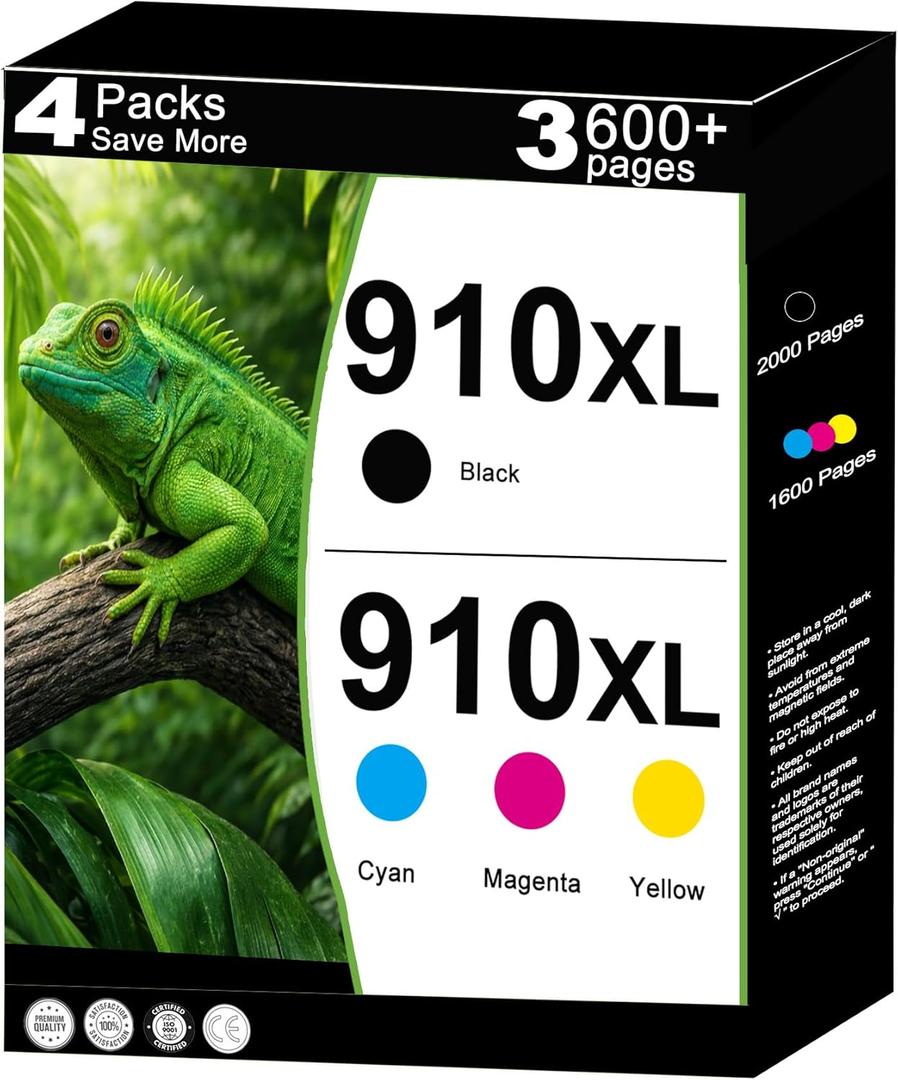 910XL Ink Cartridges High Yield Combo Pack Replacement for HP 910 XL Fit for OfficeJet Pro 8020 8025 8028 8030 8035 8010 8015 8018 8022 Printers with V21.3.1 Chip (Cyan Magenta Yellow Black, 4-Pack)