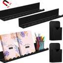 Chunful 5 Pcs Magnetic Book Shelf for Whiteboard 3 Pcs Acrylic Black Floating Magnetic Book Display Shelf and 2 Pen Holder for Classroom, Office, Refrigerator
