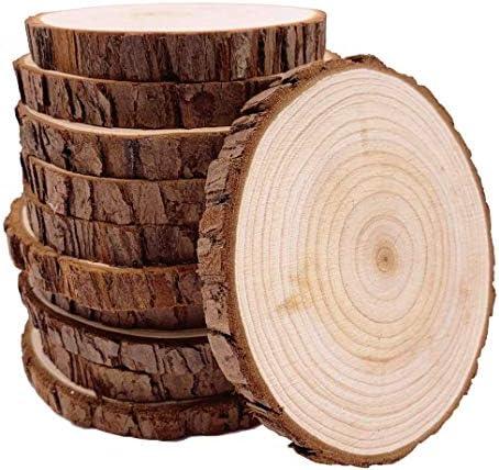 Unfinished Natural with Tree Bark Wood Slices 10 Pcs 5"x6" inch Disc Coasters Wood Coaster Pieces Craft Wood kit Circles Crafts Christmas Ornaments DIY Crafts with Bark for Crafts Rustic Wedding