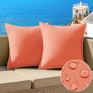MIULEE Pack of 2 Outdoor Waterproof Pillow Covers Decorative Farmhouse Throw Pillow Covers Square Solid Color Couch Pillow Covers Spring for Patio Tent Bed Sofa Living Room 20x20 Inch Coral Red