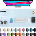 Aothia Leather Desk Pad Protector, Mouse Pad, Office Desk Mat, Non-Slip PU Leather Desk Blotter, Laptop Desk Pad, Waterproof Desk Writing Pad for Office and Home (36" x 17", Baby Blue)