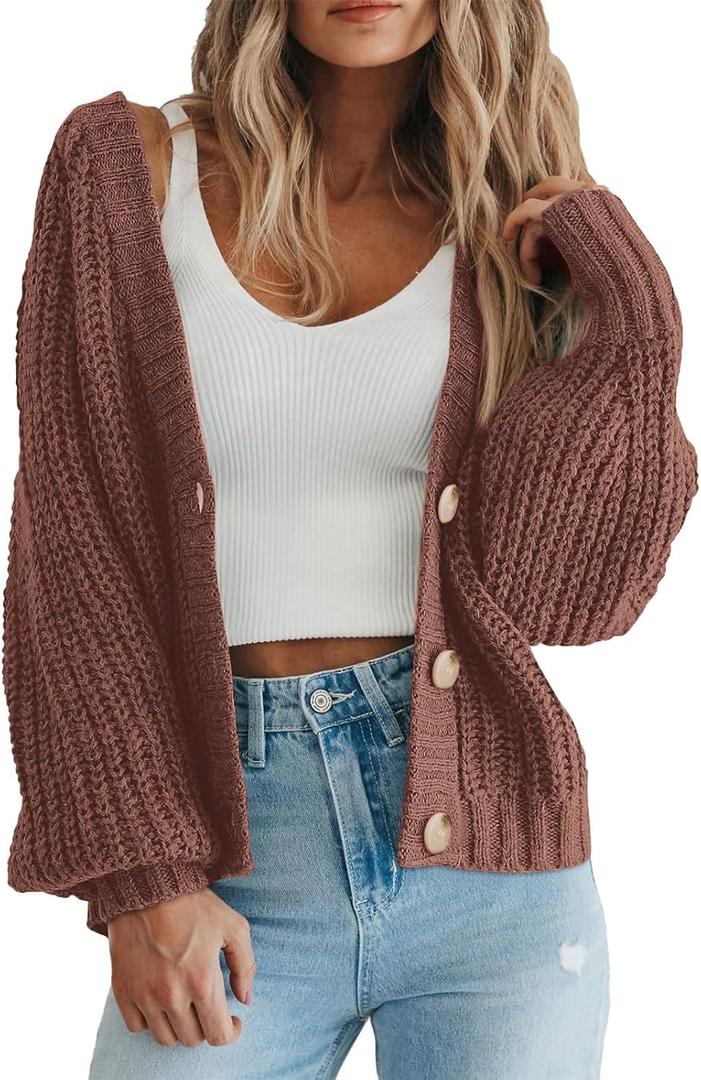PRETTYGARDEN Women's Chunky Knit Open Front Sweater Long Sleeve Button Loose Short Cardigan Outerwear Coats, Small