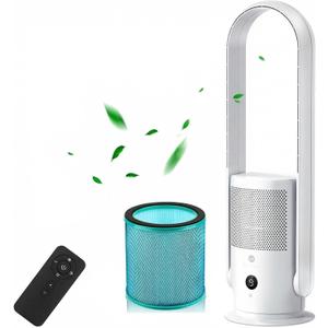 U ULTTY Bladeless Fan with Air Purifier, Quiet Tower Fan with Remote, Touch, 9 Speeds, 8H Timer, HEPA Filter 99.97%, 90 Oscillation Fans, Floor Fans Powerful for Home Office Room, CR022D White
