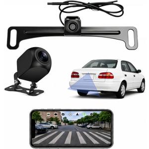 Wireless Backup Camera 1080P, 2.4GHz WiFi No Monitor Needed, License Plate Reverse Camera, 170° Wide Angle Night Vision IP68 Waterproof, Front Rear View for iPhone Android, Car SUV Van Pickup