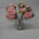 Artificial Peonies Silk Flowers in Glass Vase Faux Flowers Bouquets Modern Penoy Arrangement 4 Pack for Home Decoration Table Centerpiece , Pink 