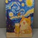 Starry Night With Cartoon Cat Canvas Wall Art Night Starry Painting Picture Wall Decor Retro Cat Beer Poster Print Artwork Animal Cats Artworks for Bedroom Living Room Home Decoration
