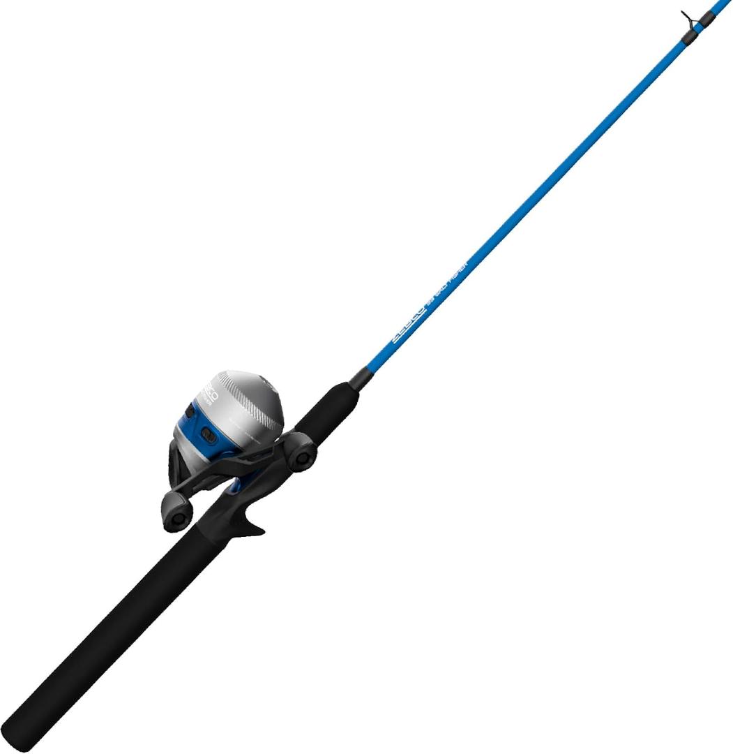 Zebco Salt Fisher 33 Spincast Reel and Fishing Rod Combo, 6-Foot 6-Inch 2-Piece Medium-Heavy Power, Moderate-Fast Action Fiberglass Rod, Interchangeable Retrieve, 12-Pound Line, Blue/Silver, 30