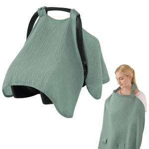 Blissful Diary 2-in-1 Muslin Baby Car Seat Cover, Multi-use Nursing Cover for Breastfeeding, Breathable Infant Car Seat Cover Canopy - Roman Green Blissful Diary 2-in-1 Muslin Baby Car Seat Cover, Multi-use Nursing Cover for Breastfeeding, Breathable Infant Car Seat Cover Canopy - Roman Green