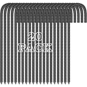 20 Pieces 12-Inch Metal Garden Ground Stakes Galvanized Steel J Shape Hook Rebar Stakes, Heavy Duty Tent Stake Chain Link Fence Stake for Outdoor Lawn Decorations, Black