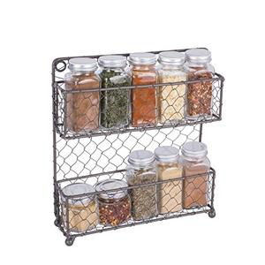 DII Farmhouse Vintage Decorative Metal Pantry Spice Rack Organizer, 9.45Lx2.3Wx10H, 2 Tier Spice Rack - Rustic