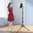 Tablet Tripod Stand, with 65 inch Height Adjustable Tripod Stand with 360 Rotating for All 4.5-12.9 Inch-Screen Tablets and Phones