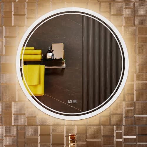 KWW Round Mirror Bathroom LED Lighted Mirror, Illuminated Dimmable Anti-Fog Wall-Mounted Makeup Vanity Mirror with Lights (23.5" L x 23.5" W) : Home & Kitchen