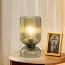 Modern Table Lamp,Glass Mid Century Lamp with Green Glass Shade, Bedside Lamp with On/Off Switch, Minimalist Nightstand Lamp for Bedroom, Living Room, Office (Bulb not Included)