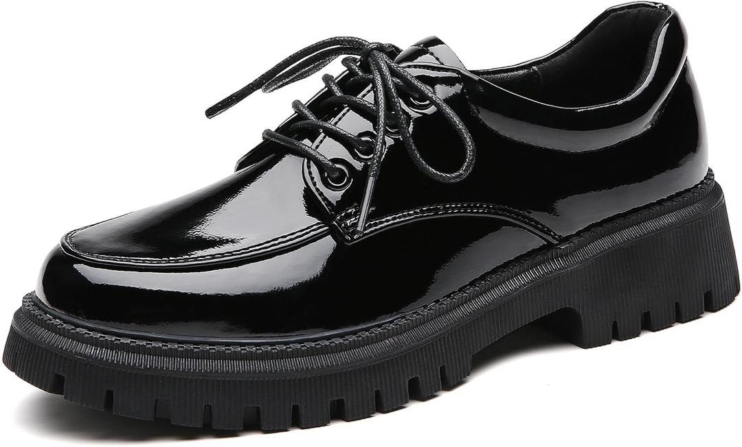 Black Oxford Shoes for Women Platform Chunky Patent Leather Shoes for Women's Classic Comfortable Business Casual Work (7)