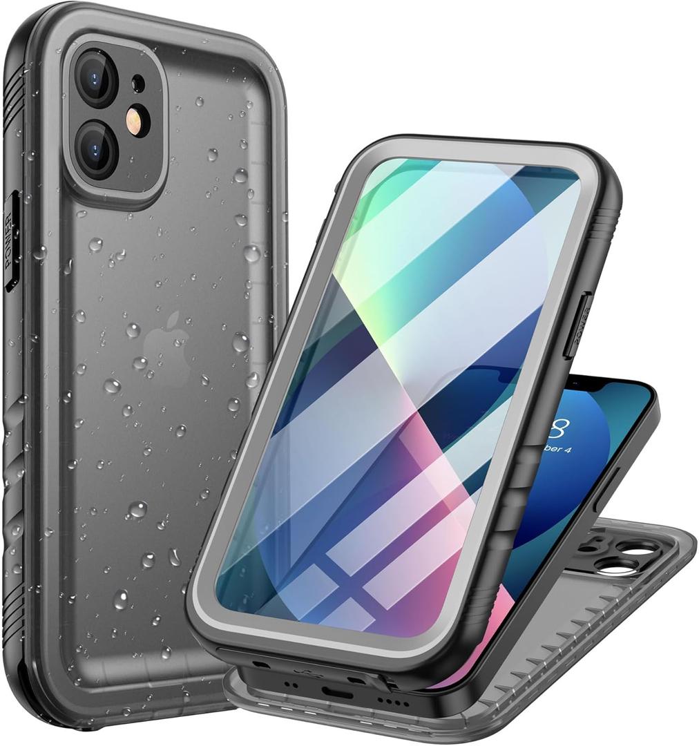 Cozycase Compatible with iPhone 12 Mini Waterproof Case - Full Body Rugged Dustproof Shockproof Case with Built-in Screen Protective Case for iPhone 12 Mini 5.4 inch (Black)