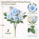 Yastouay 2 Bouquets Peonies Artificial Flowers, Mixed Light Blue & White Fake Peonies with Large Bloom, Silk Peony Flowers Faux Peony Bouquet for Wedding Centerpieces, Table, Vase & Home Decor