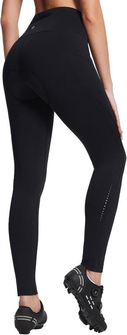 baleaf Womens Winter Cycling Pants Padded Bike Thermal Tights Fleece Lined Leggings Water Resistant Cold Weather Gel Pockets (Small, Black)