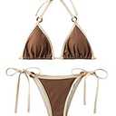 SHENHE Women's Sexy Bikini Sets Ring Triangle Tie Bathing Suits 2 Piece Swimsuits Coffee Brown, L