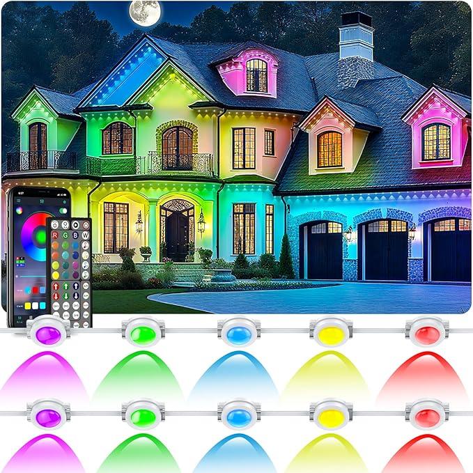CETELUMA 400Ft Permanent Outdoor Lights for House Waterproof, IP67 LED Eave Lights with App/Remote Control, Outdoor Permanent led Lighting for House Roof Decor,Christmas,Party,All Holiday and Daily