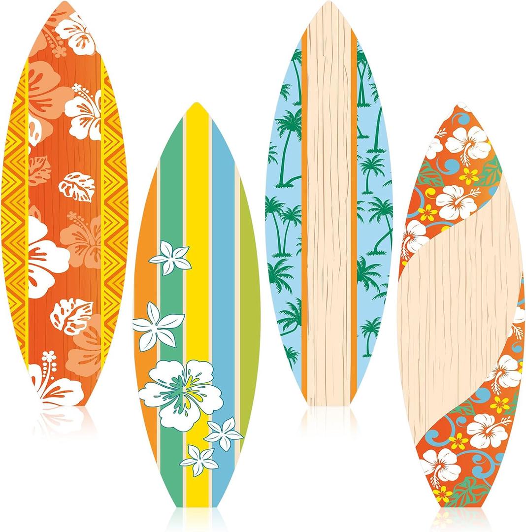 Motiskyy 4 Pcs Paper Summer Giant Surfboards Bulletin Board Wall Decor Display Set 47 x 13 Inch Surfing Bulletin Board Cutouts Tropical Graphics Surfboard Sign for School Classroom Surf Party(Hawaii)