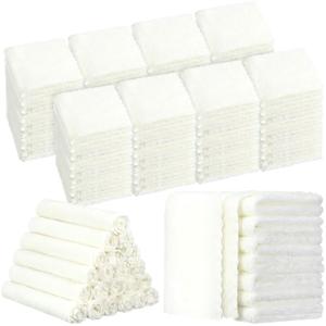Handepo 100 Pack Baby Washcloths Bulk 10 x 10 Inch Microfiber Coral Fleece Baby Face Towels Absorbent and Soft Wash Cloths for Newborns Infants and Toddlers(White)