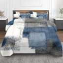 Blue Grey Painting Comforter Set Queen Size Bedding Set Abstract Gray Contemporary Includes Comforter & Pillowcase Bedding for All Seasons Kids and Adults Bedroom Bed Decor (Blue and Grey Painting)