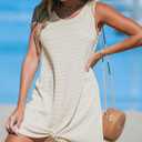 CUPSHE Women's Sleeveless Swimsuit Coverup Waffle Knit Swimwear Beach Cover Ups Twisted Mini Dress Large