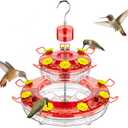 Birdream Hanging Hummingbird Feeder for Outdoors, 20oz Double-Tier Saucer Design with 14 Feeding Ports Ant Moat, Stainless Steel Pole, Easy to Refill and Clean, 1 Pack
