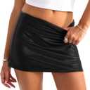 Danysu Stretchy Mini Skorts Low Waist Skirt with Shorts Side Slit 2025 Sports Daily Going Out Outfits (X-Small, Leather Black)