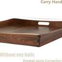 19 x 19 Inches Large Square Curved Black Walnut Wood Ottoman Tray with Handles, Serve Tea, Coffee Classic Wooden Decorative Serving Tray
