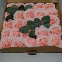 Floroom Artificial Flowers 25pcs Real Looking Blush Foam Fake Roses with Stems for DIY Wedding Bouquets Bridal Shower Centerpieces Party Decorations