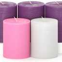 CANDWAX 3x4 Inch Advent Pillar Candles Set of 5 - Long Burning Dripless Unscented Pillar Candles - Rustic Style for Advent Wreaths, Christmas Dcor - 3 Purple, 1 Pink and 1 White Pillars