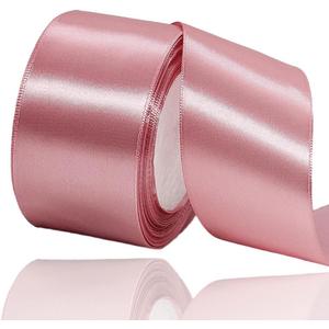 Rose Gold Satin Ribbon 2 Inches x 25 Yards, Solid Color Fabric Ribbon for Gift Wrapping, Crafts, Hair Bows Making, Wreath, Wedding Party Decoration and Sewing Projects