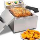 13.6QT Electric Deep Fryer with 6L(6.5QT)Frying Basket&Lid,1750W Stainless Steel Commercial Countertop Single Tank Oil Fryers with Temperature Control&Timer for Home Kitchen Restaurant