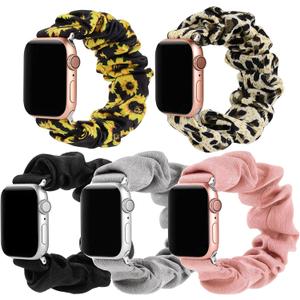 5 Packs Scrunchie Band Compatible with Apple Watch Series 10 (46mm) 9 8 7 (45mm) 6 5 4 SE (44mm) 3 2 1 (42mm), Women Bracelet Strap Compatible with iWatch 42mm(Series 3)/44mm/45mm/46mm, Large