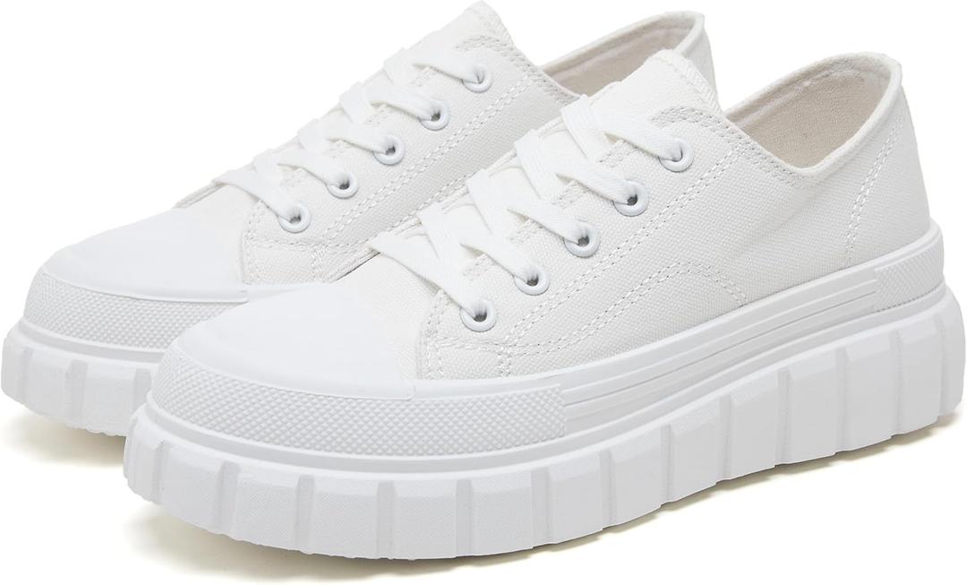 yageyan Womens Platform Sneakers Canvas Shoes for Women White Low Top Classic Casual Tennis Shoes (White07)