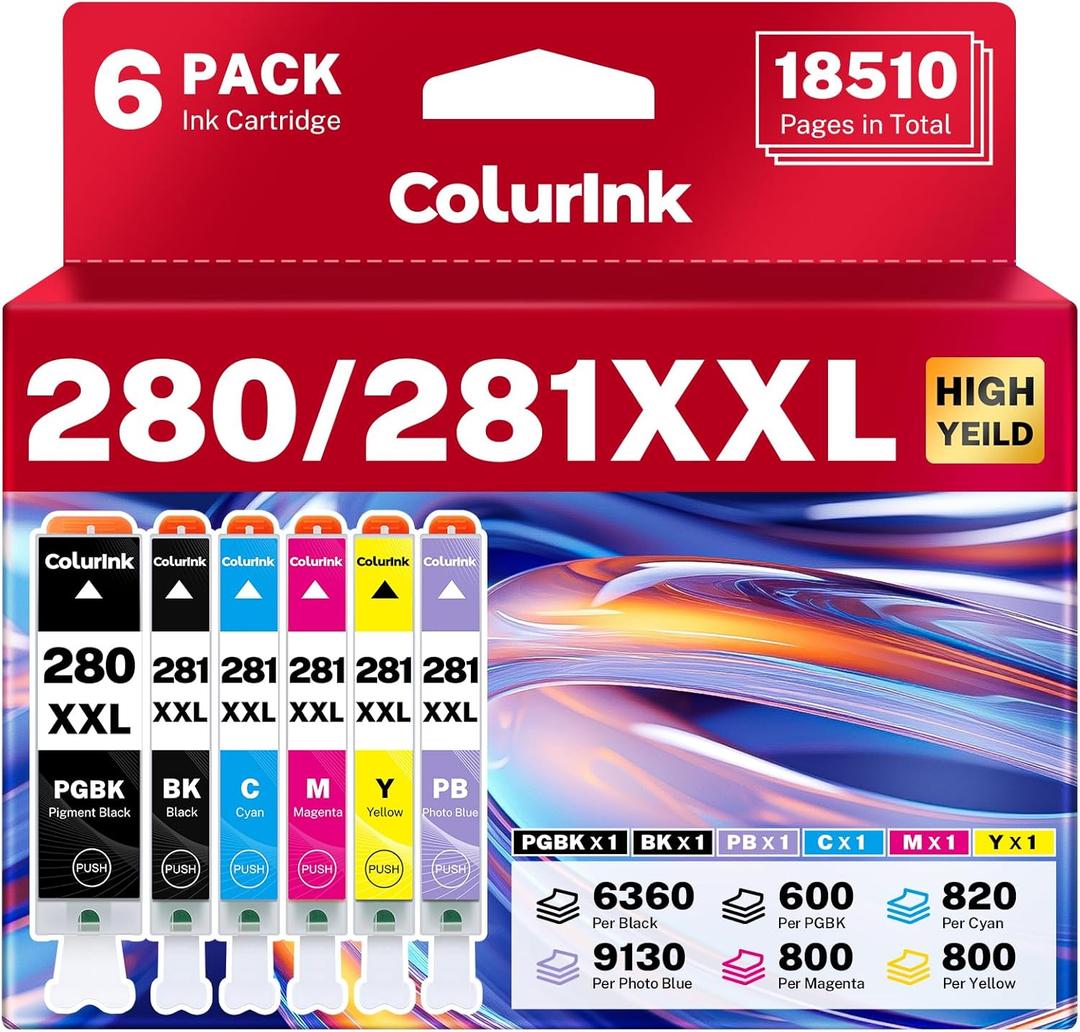 280 281 Ink Cartridges Replacement for Canon TR8620a Ink Combo, PGI-280XXL CLI-281XXL PGI 280XXL 281XXL 280 XXL Smart Ink for Color Printers Pixma TR8600 TR8520 TR8620 TR8622a TS9120 TS9521c (6 Packs)