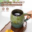 Handmade 22oz Ceramic Coffee Mug, Ergonomic Large Handle, Ideal Gift for Coffee Lovers, Microwave & Dishwasher Safe (Minute-Green&Blue)