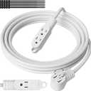 3 Prong Power Extension Cord with Multiple Outlets 10 FT, 16/3 Gauge Multi 3 Outlet Wire, 90 Degree Angled Male Plug, 16 AWG Grounded Wire (13A 125V 1625W), ETL Listed, White Cable with 25 Cable Ties