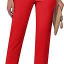 GRAPENT Capri Pants for Women High Waisted Pull On Dress Pants Slim Straight Leg Stretchy Waist Capris Trousers Pants (Red, XL)