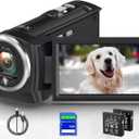 2.7K Video Camera Camcorder QHD 56MP YouTube Vlogging Camera Webcam 16X Digital Zoom with 32G SD Card 270 Degree Rotation Screen Camcorders and 2 Batteries Recording While Charging