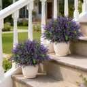 2 Sets Artificial Eucalyptus & Lavender Topiary Trees for Front Door - Faux Lavender Potted Topiary Trees, UV Resistant Fake Outdoor Plants for Farmhouse Porch Garden Decor