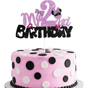 BEISHIDA Pink Cake Topper Pink and Black My 2nd Birthday Cake Decorations 2nd Birthday Party Supplies for Kids Girls