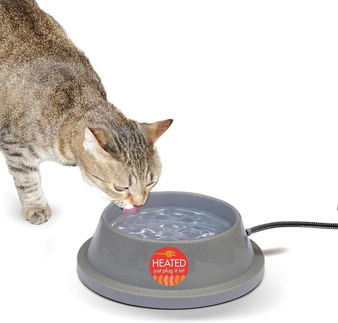 Pet Products Thermal-Bowl Heated Water Bowl for Cats & Dogs Outside, Safety Listed Outdoor Heated Dog Dish for Pets, Automatic No Freeze, Anti Chew Cord - 32 Ounces Gray 12W