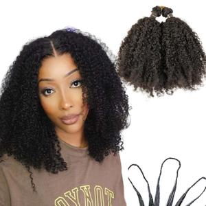Afro Kinky Curly Pre-Looped Crochet Extensions 100% Human Hair Pre-Separated Crochet Hair for Black Women 100 Strands Natural Color 20 Inch 120 Gram